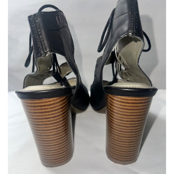 Ana Ravi Black Cutout Lace-Up Heeled Sandals With Peep Toe & Block Heel Size 8M - Picture 3 of 7